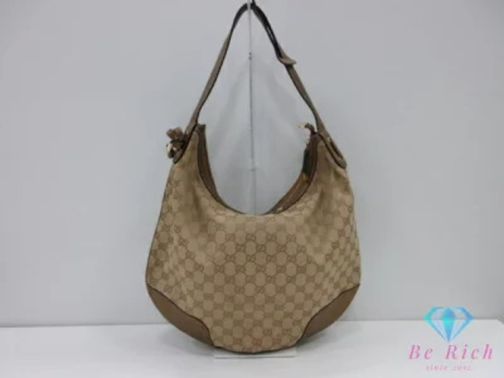 Gucci Hobo Bag GG Princy Beige Bronze Brown Canvas Leather One